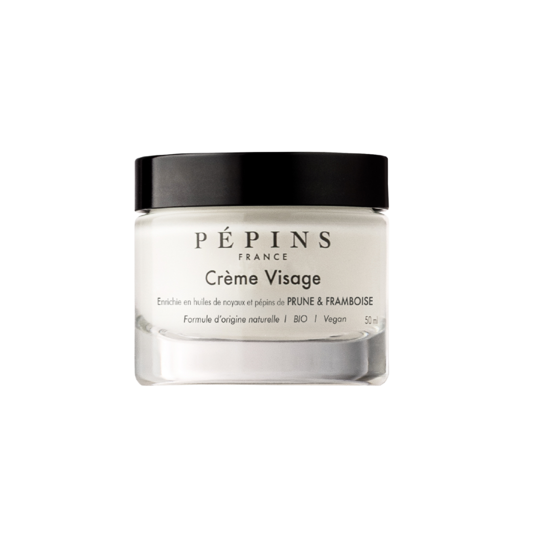 Crème Visage - crème visage en pot de 50 ml, formule naturelle, BIO et vegan, enrichie en huiles de prune et framboise.