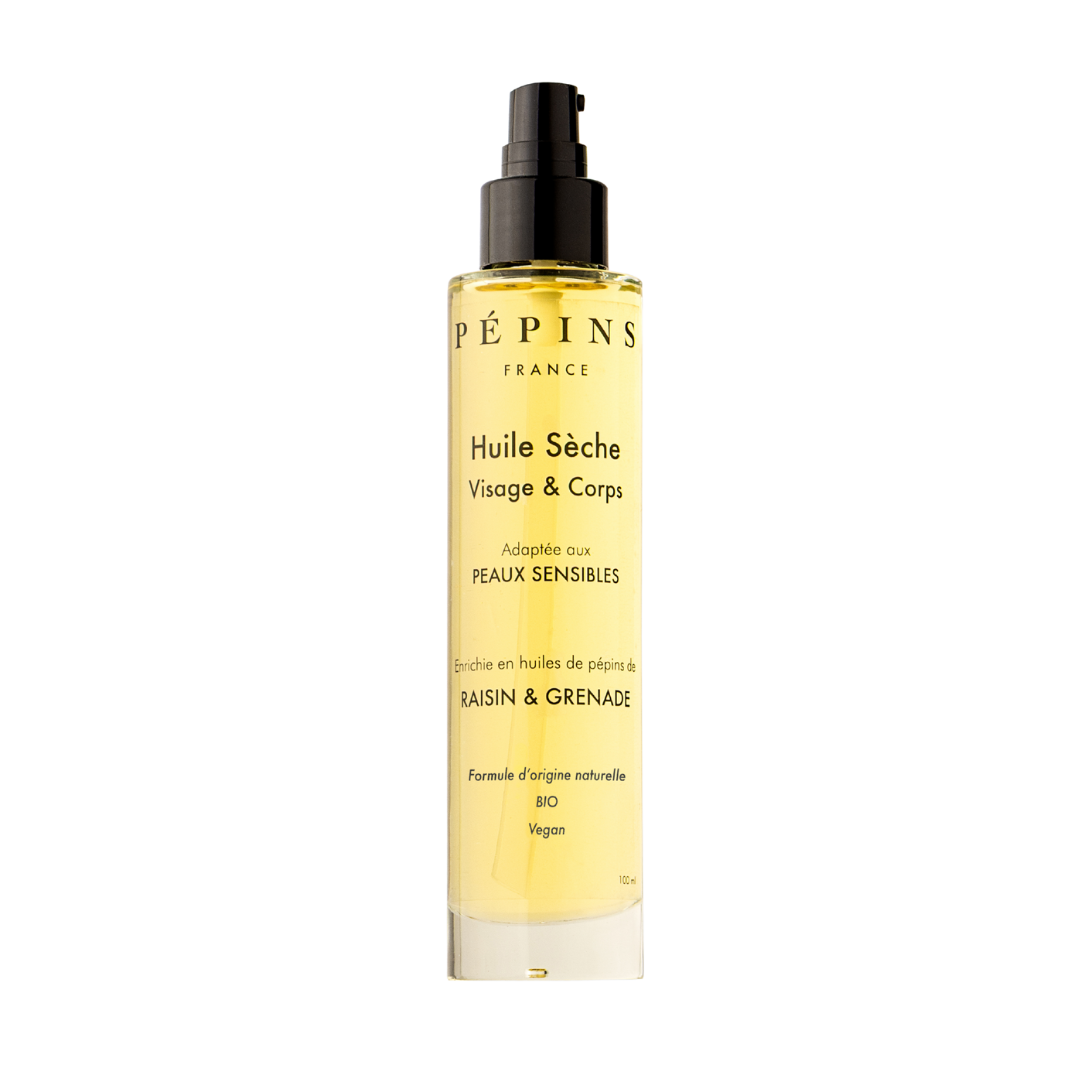 HUILE SÈCHE VISAGE & CORPS - 100 ml, soin clean avec 99,7 % d'ingrédients d'origine naturelle, bio et vegan.